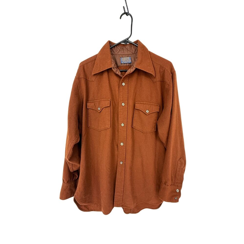 Vintage Pendleton Wool Western Shirt XL Rust Brown Made in USA 70s